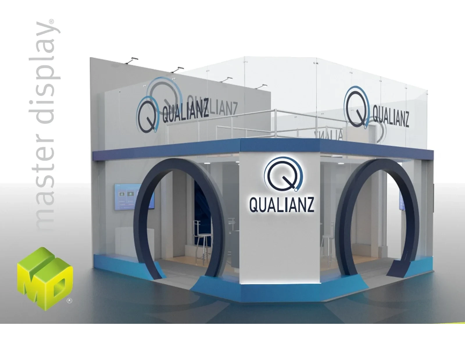 Stand de doble piso Qualianz diseñado por Master Display